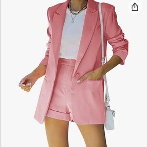 Women's 2 Piece Open Front Long Sleeve Blazer and Solid Short Pants Suit Sets